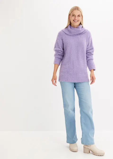 Oversized fluffy trui met een col, bonprix