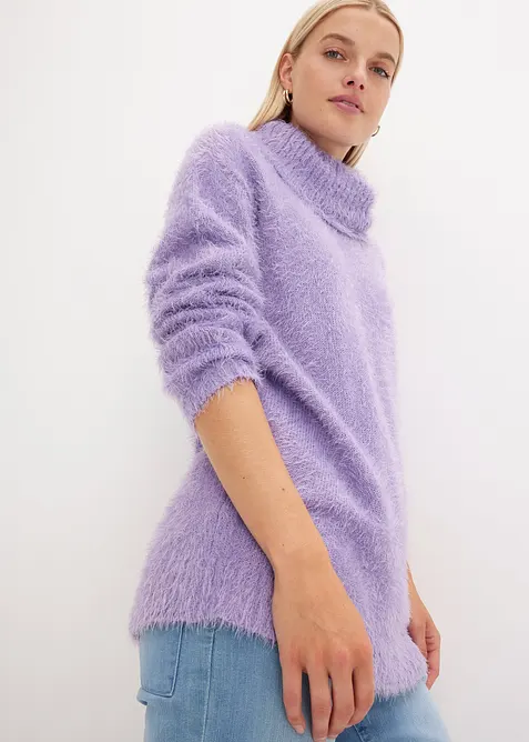 Oversized fluffy trui met een col, bonprix