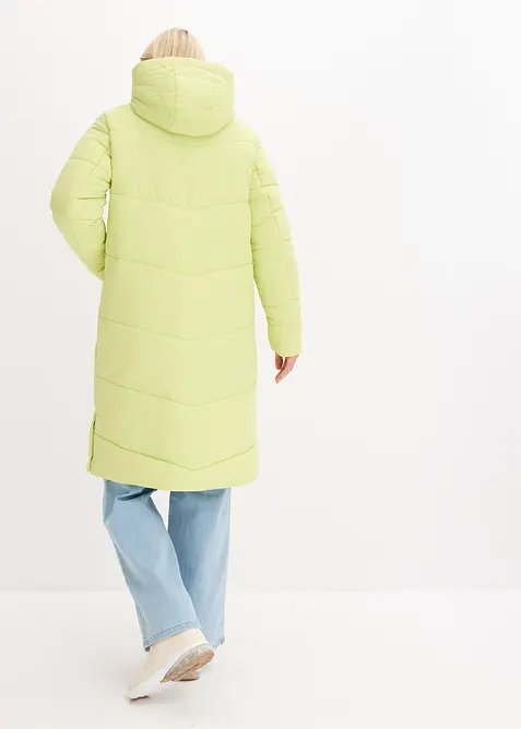 Lange gewatteerde jas met teddy voering in de capuchon, bonprix