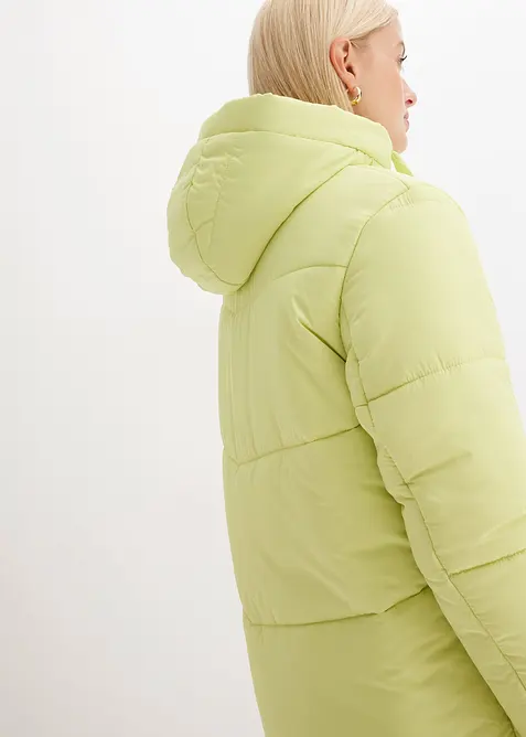 Lange gewatteerde jas met teddy voering in de capuchon, bonprix