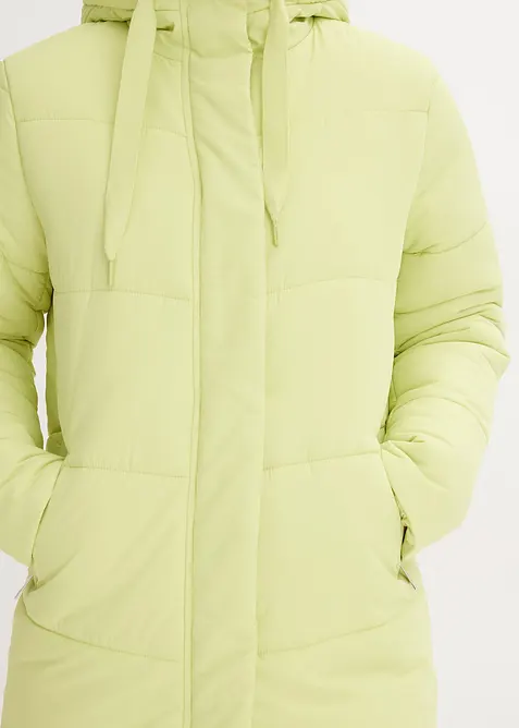 Lange gewatteerde jas met teddy voering in de capuchon, bonprix