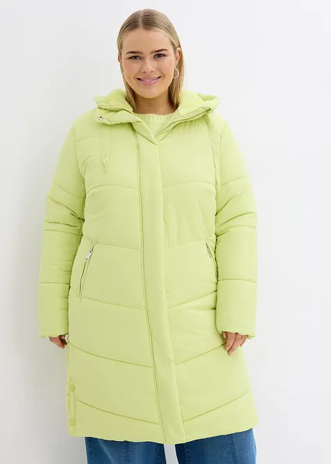 Lange gewatteerde jas met teddy voering in de capuchon, bonprix