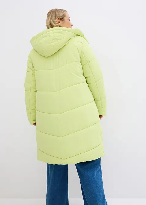 Lange gewatteerde jas met teddy voering in de capuchon, bonprix