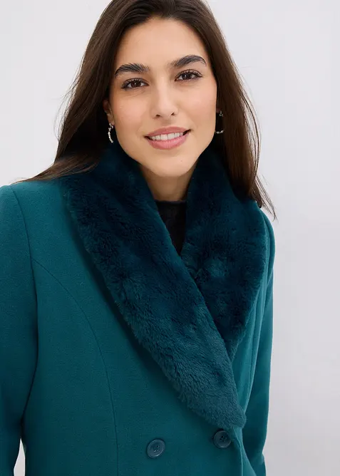 Lange jas met afneembare kraag van imitatiebont, bonprix