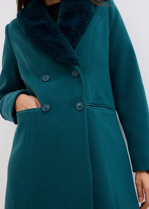 Lange jas met afneembare kraag van imitatiebont, bonprix