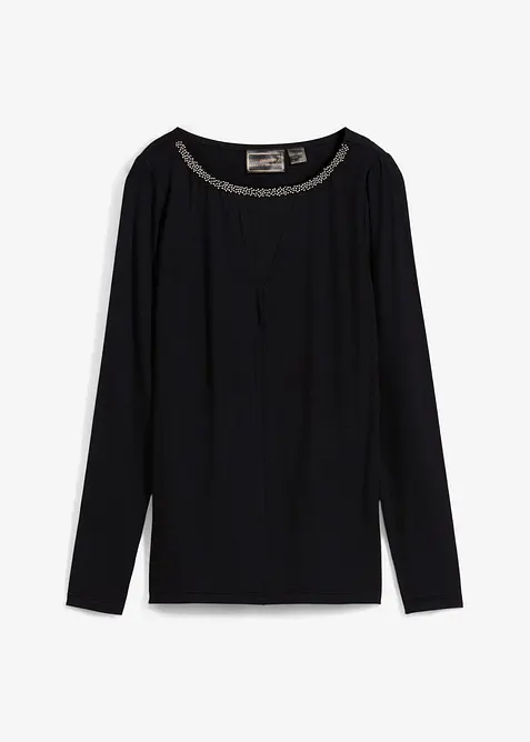 Shirt met mesh inzet en glittersteentjes, bonprix