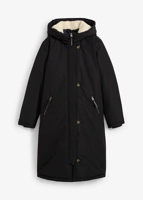 Lange winterjas met teddy in de capuchon, bonprix