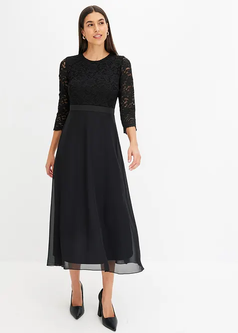 Midi jurk van lichte chiffon met kanten lijfje, bonprix
