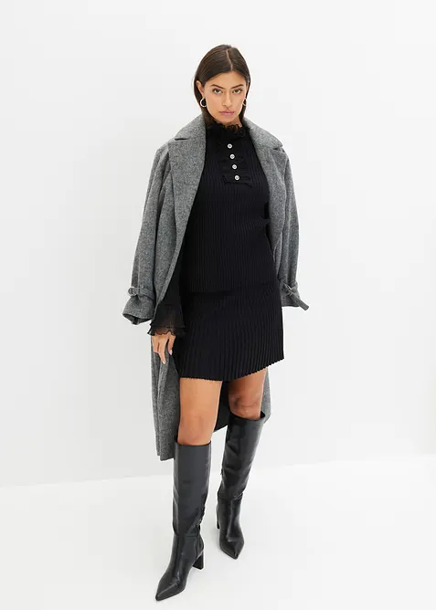 Fijn gebreide longsleeve met chiffon volants, bonprix