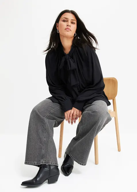 Wide leg jeans met mid waist, bonprix