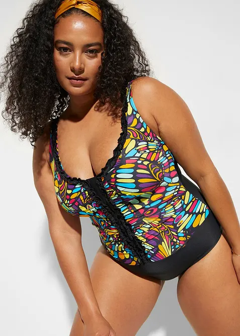 Corrigerend badpak met ruches, sterk corrigerend, bonprix