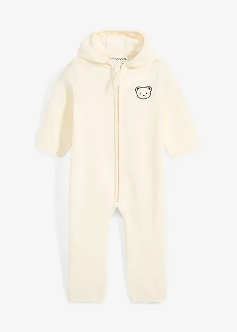 Baby fleece jumpsuit met capuchon, bonprix