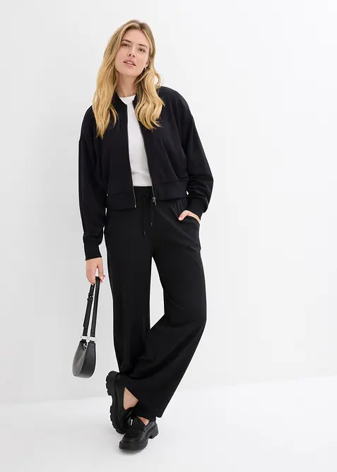 Wijde jersey broek van interlock, bonprix
