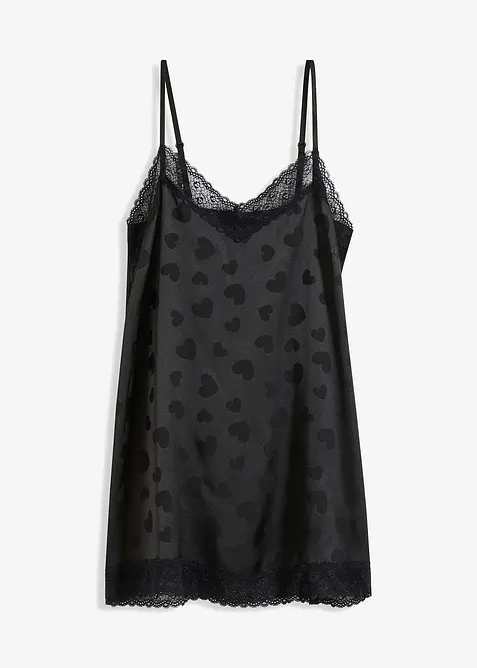 Satijnen slipdress met hartjes, bonprix