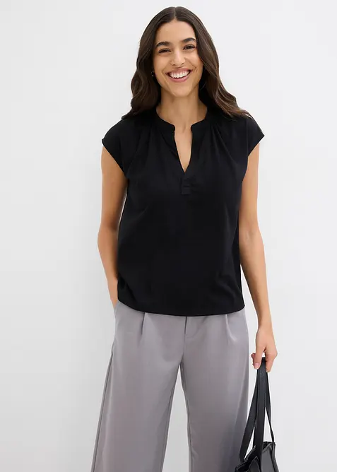 Henley shirt in een viscosemix met korte mouwen, bonprix