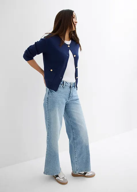 Wide leg jeans, mid waist, low stretch, full length, bonprix