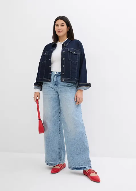 Wide leg jeans, mid waist, low stretch, full length, bonprix