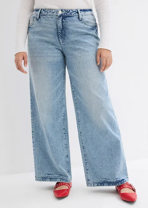 Wide leg jeans, mid waist, low stretch, full length, bonprix