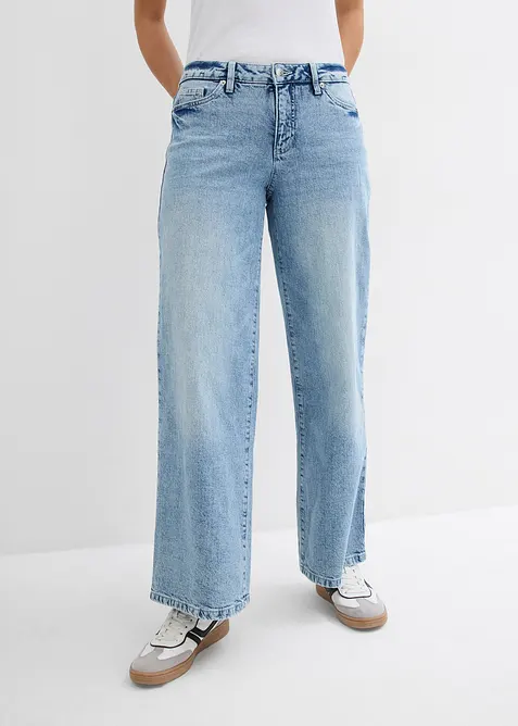 Wide leg jeans, mid waist, low stretch, full length, bonprix