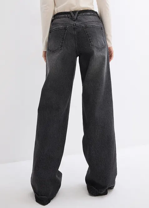 Wide leg jeans, mid waist, low stretch, full length, bonprix