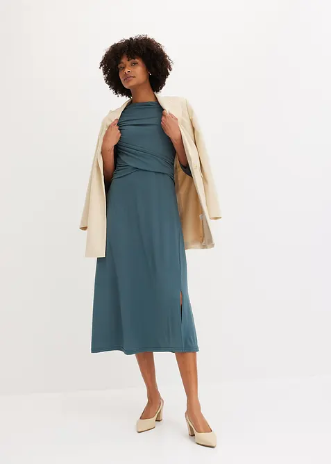 Midi jurk in wikkel-look met 3/4 mouwen, bonprix