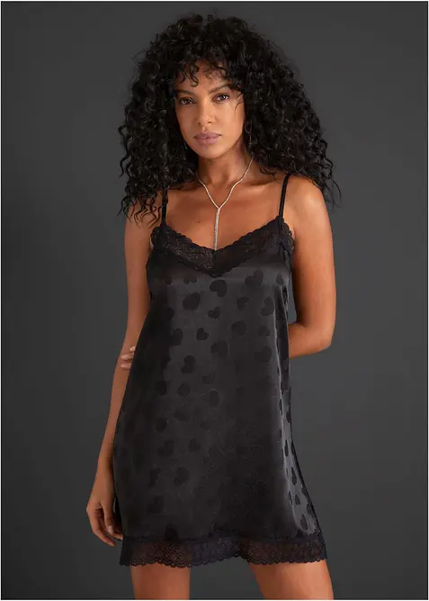 Satijnen slipdress met hartjes, bonprix