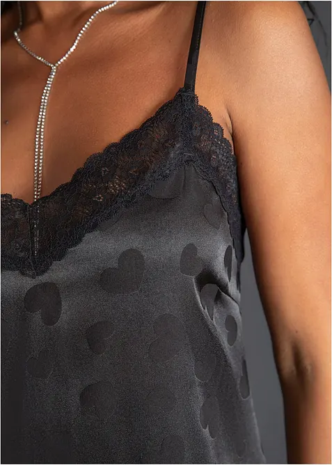 Satijnen slipdress met hartjes, bonprix