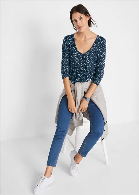 Puntig toelopend jersey shirt, halflange mouw, bonprix