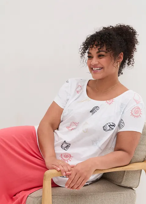 Gedessineerd carmen-shirt met ronde hals van biologisch katoen, bonprix