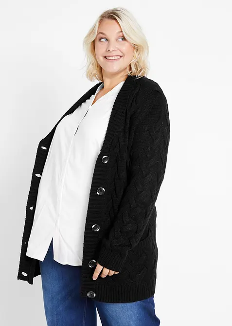 Vest met sjaalkraag en kabelpatroon, bonprix