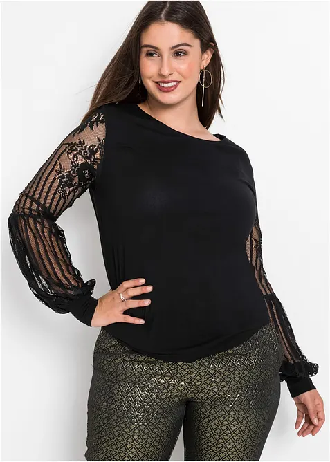 Longsleeve met kanten mouwen, bonprix