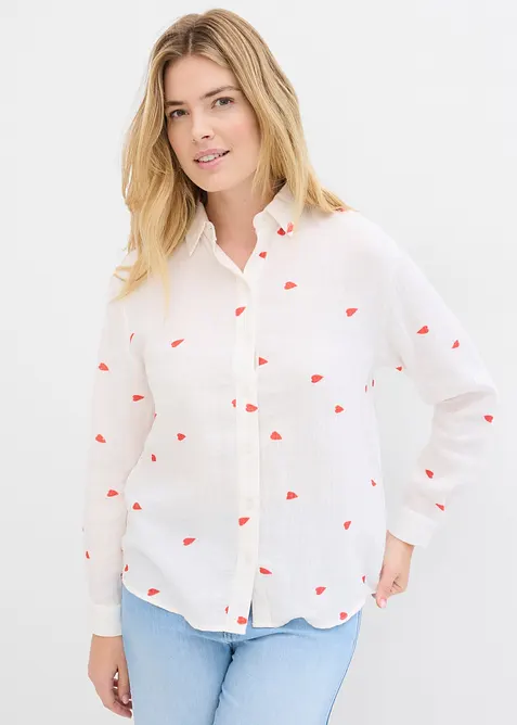 Mousselline blouse met hartjes, bonprix