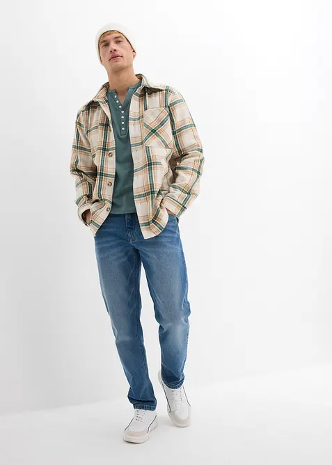 Henley shirt met lange mouwen van puur biologisch katoen, slim fit, bonprix