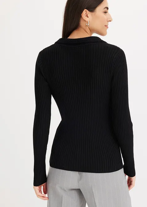 Fijn gebreide trui met decoratieve kraag, bonprix