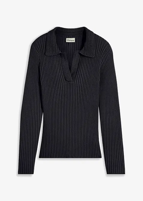 Fijn gebreide trui met decoratieve kraag, bonprix