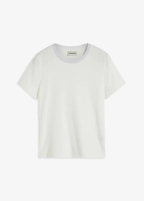 Shirt met gebreide boordjes en glittergaren, bonprix