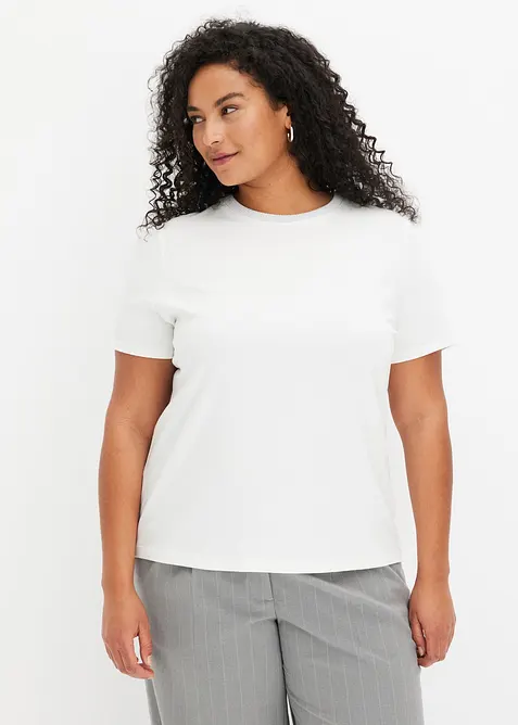 Shirt met gebreide boordjes en glittergaren, bonprix