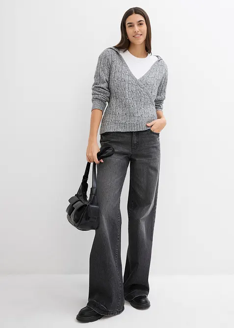 Trui met capuchon en asymmetrische zoom, bonprix