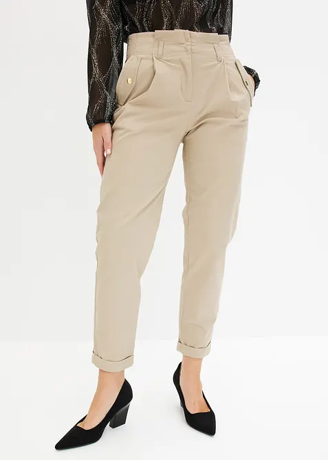 Lichte twill broek in paperbag stijl, bonprix