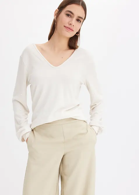 Knus fleece shirt met parels, bonprix