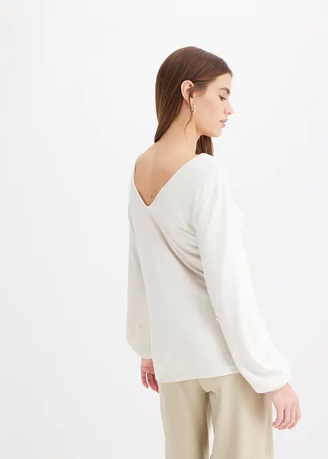 Knus fleece shirt met parels, bonprix