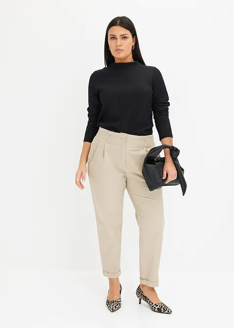 Lichte twill broek in paperbag stijl, bonprix