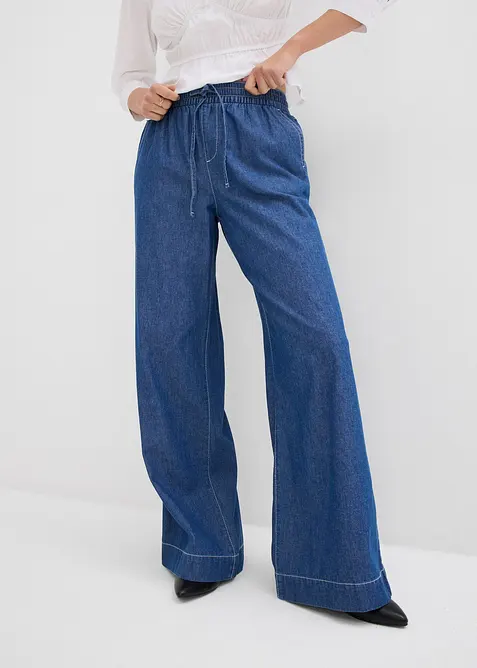 Wide leg jeans mid waist met comfortband, bonprix
