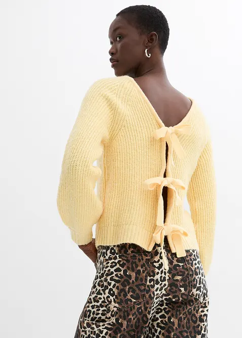 Dubbelzijdig grof gebreid vest met strikjes, bonprix