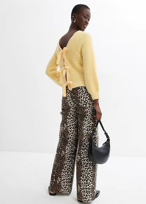 Dubbelzijdig grof gebreid vest met strikjes, bonprix