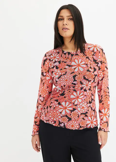 Gedessineerde mesh longsleeve, bonprix