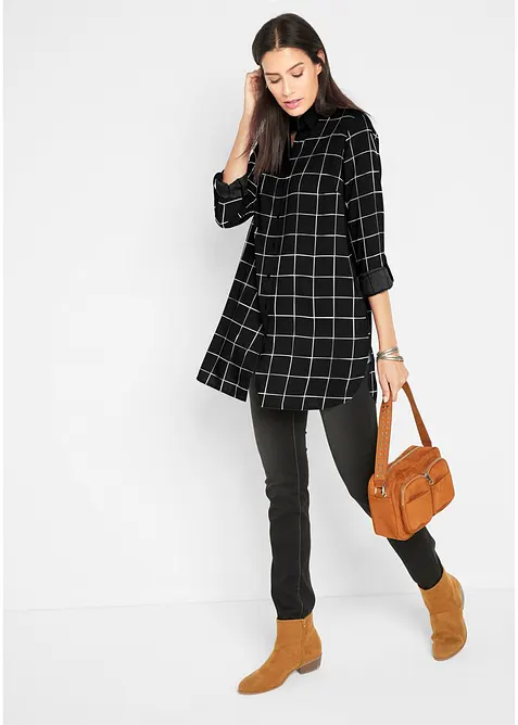 Geruite, lange blouse met zakken, bonprix