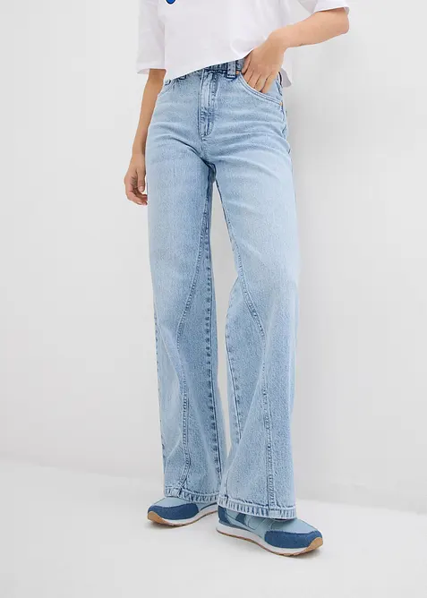 Wide leg jeans, high waist, low stretch, bonprix