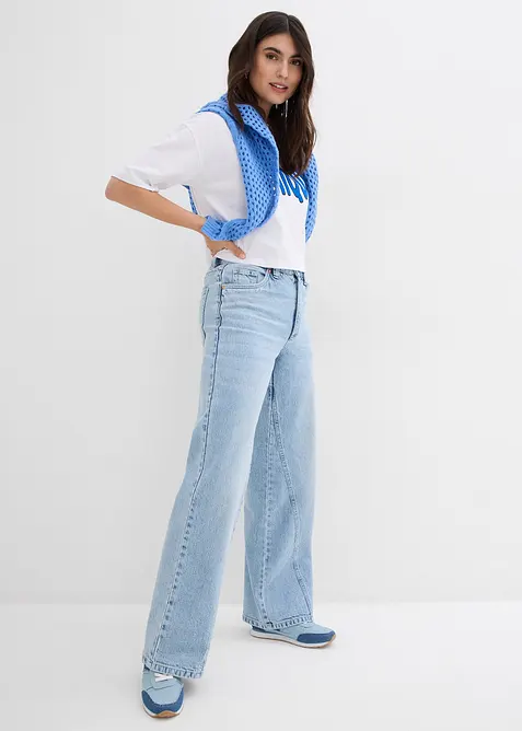 Wide leg jeans, high waist, low stretch, bonprix