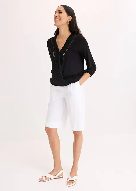 Shirt met 3/4 mouwen en kant in een wikkelllook, bonprix